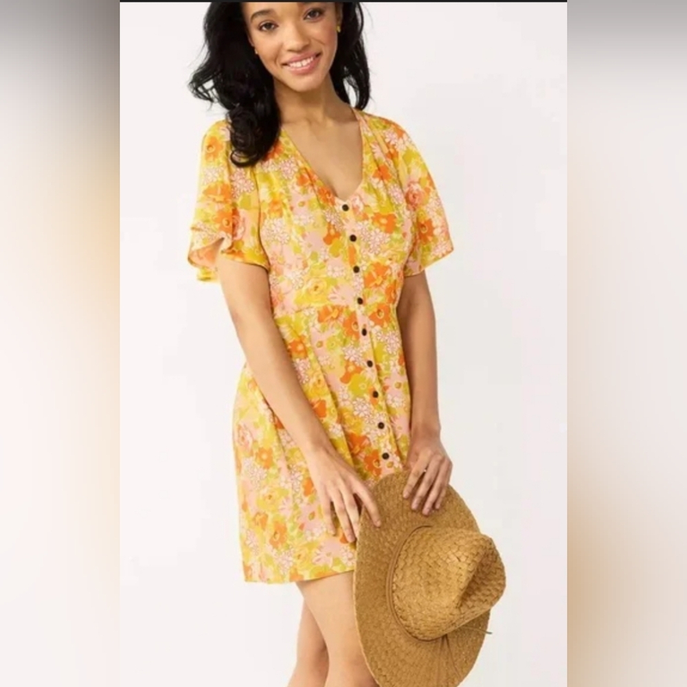 Rewind Yellow Orange Floral Mini Dress